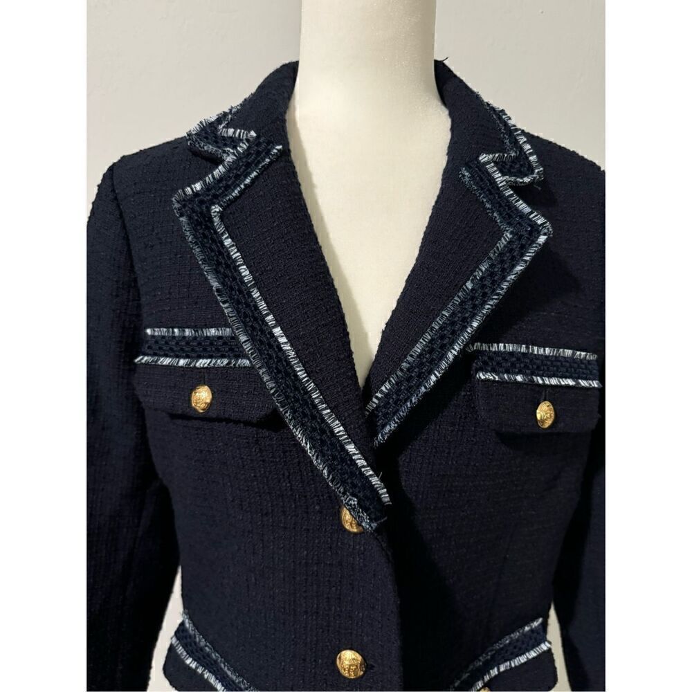 Talbots Contrast trim Tweed jacket Gold button front 10 - Picture 3 of 11